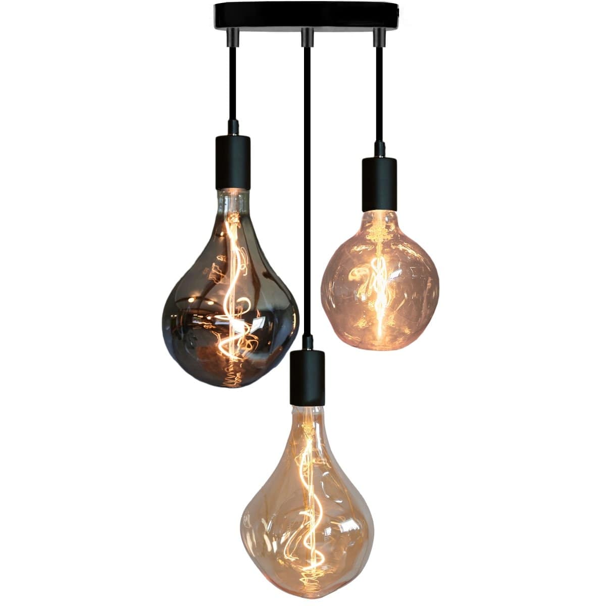 Leuchtnatur Hängeleuchte Mix Schwarz / 3er Set Pirum Designer Retro Glühbirne Pendelleuchte