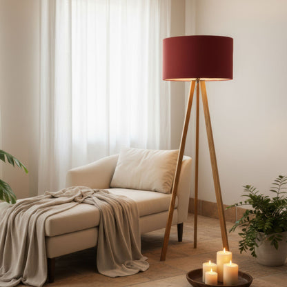 LeuchtNatur Dreibeinstehleuchte Ligno Holz Stehlampe | Lampenschirm Loden Rot von LeuchtNatur