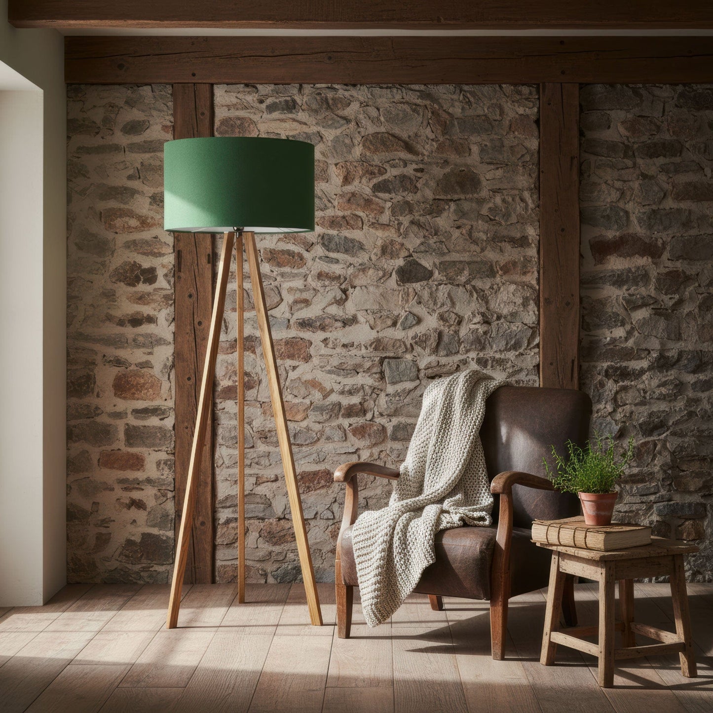 LeuchtNatur Dreibeinstehleuchte Ligno Stehlampe Loden Grün