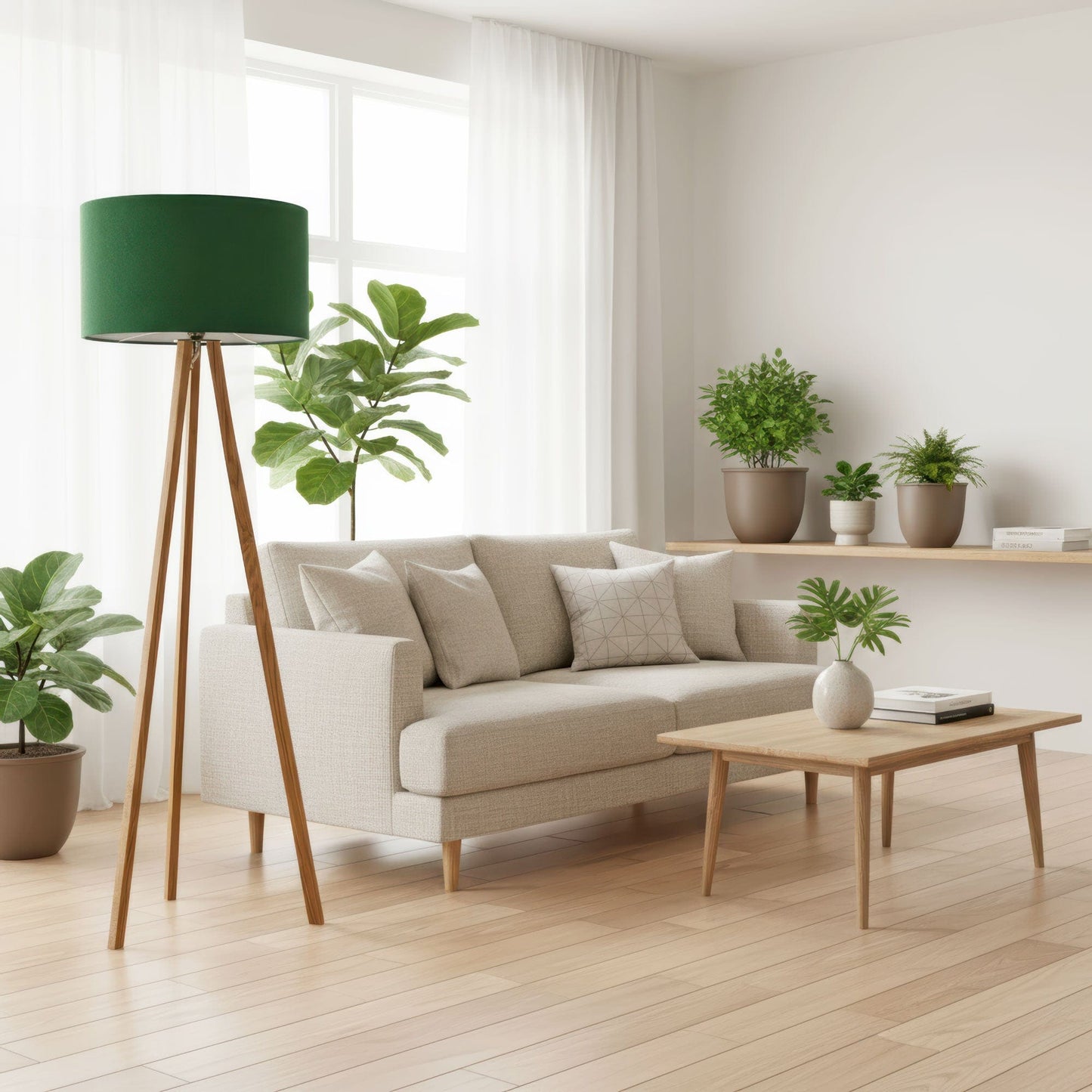 LeuchtNatur Dreibeinstehleuchte Ligno Stehlampe Loden Grün