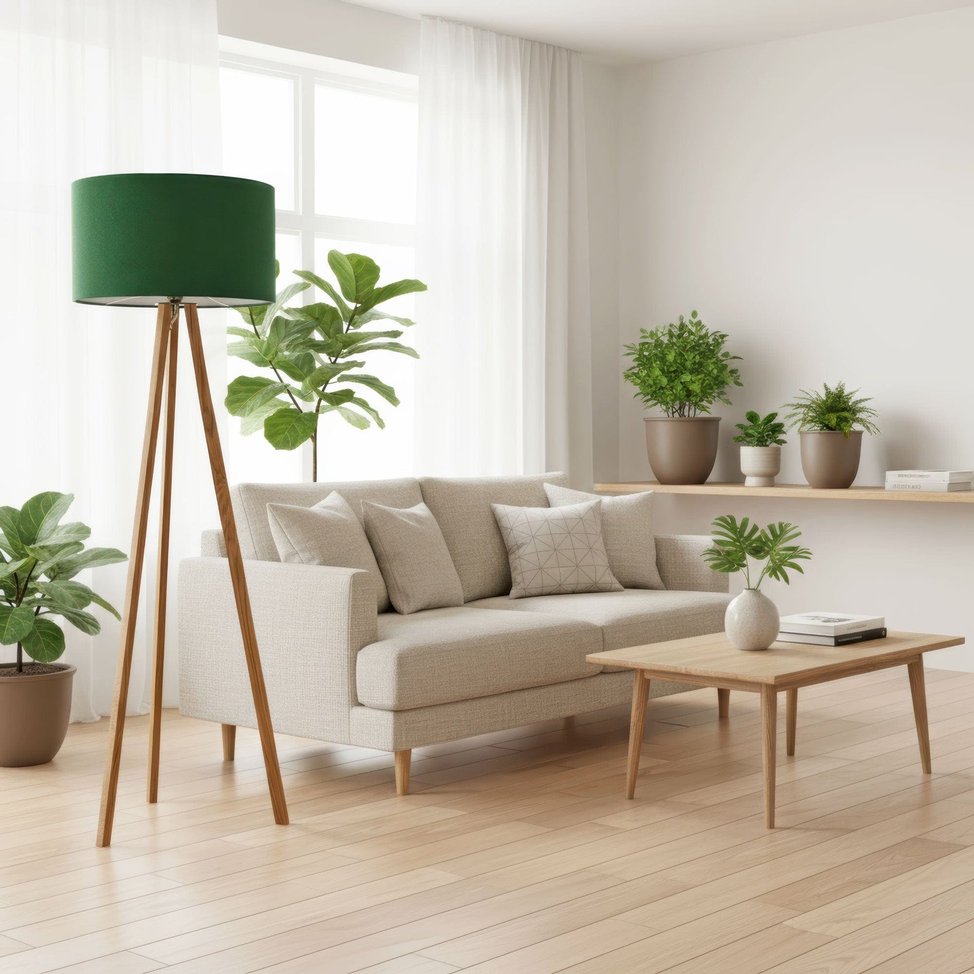 LeuchtNatur Dreibeinstehleuchte Ligno Stehlampe Loden Grün