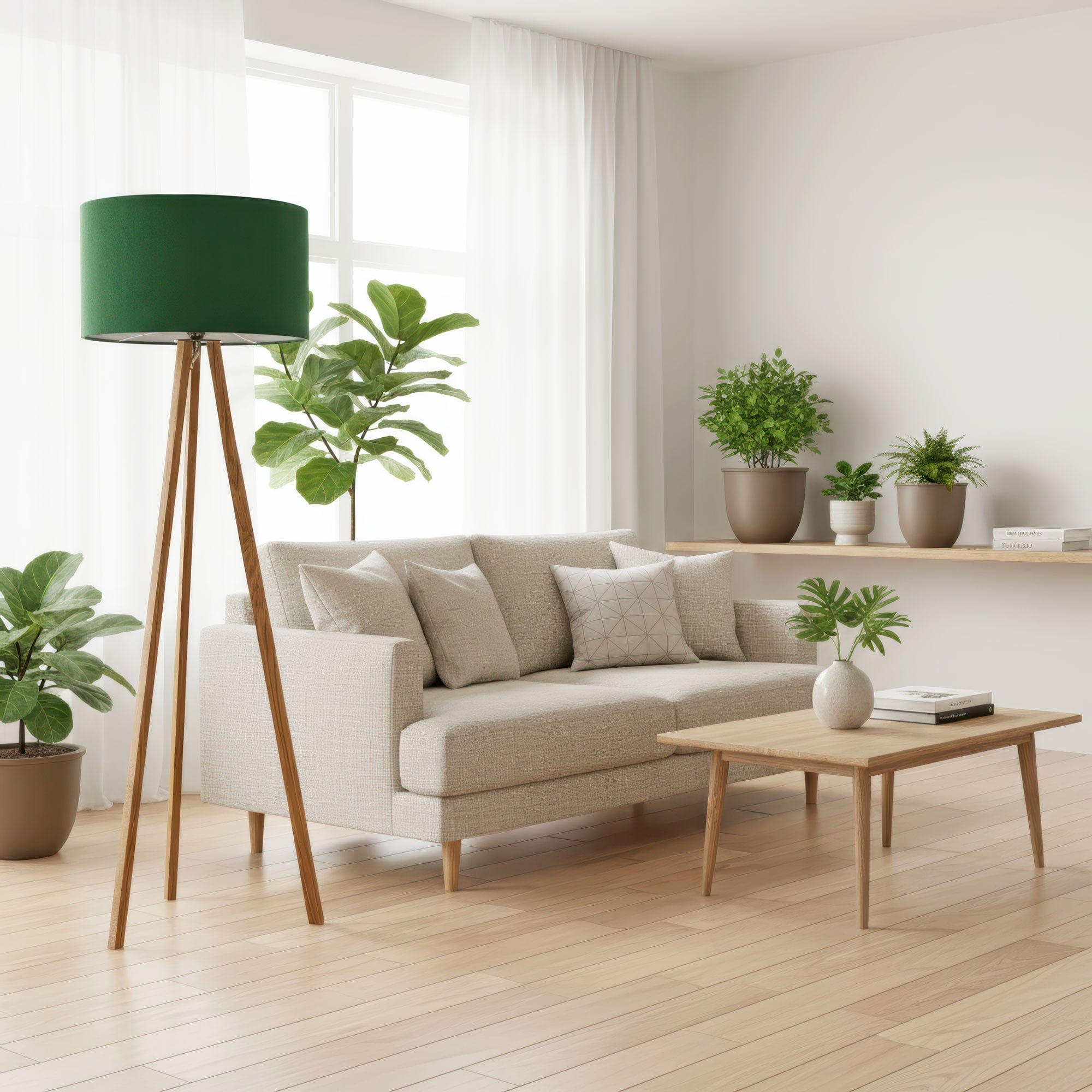 LeuchtNatur Dreibeinstehleuchte Ligno Stehlampe Loden Grün