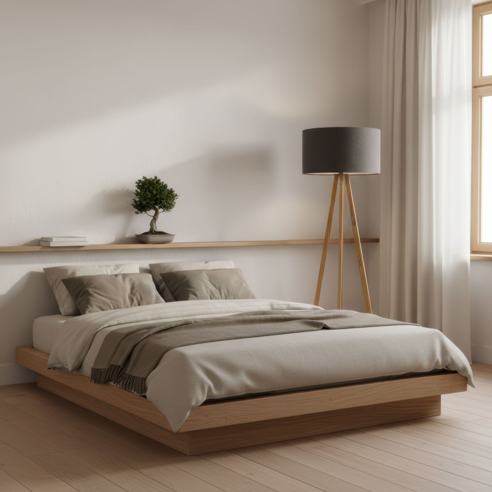 LeuchtNatur Dreibeinstehleuchte Loden Anthrazit / Eiche Ligno