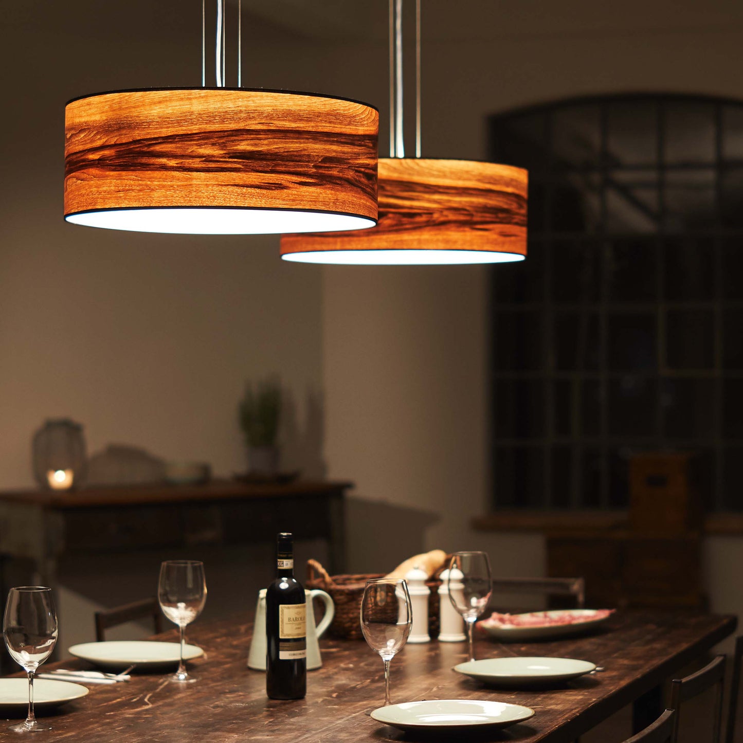 LeuchtNatur Hängeleuchte Discus Holz Hängelampe Nussbaum europ.