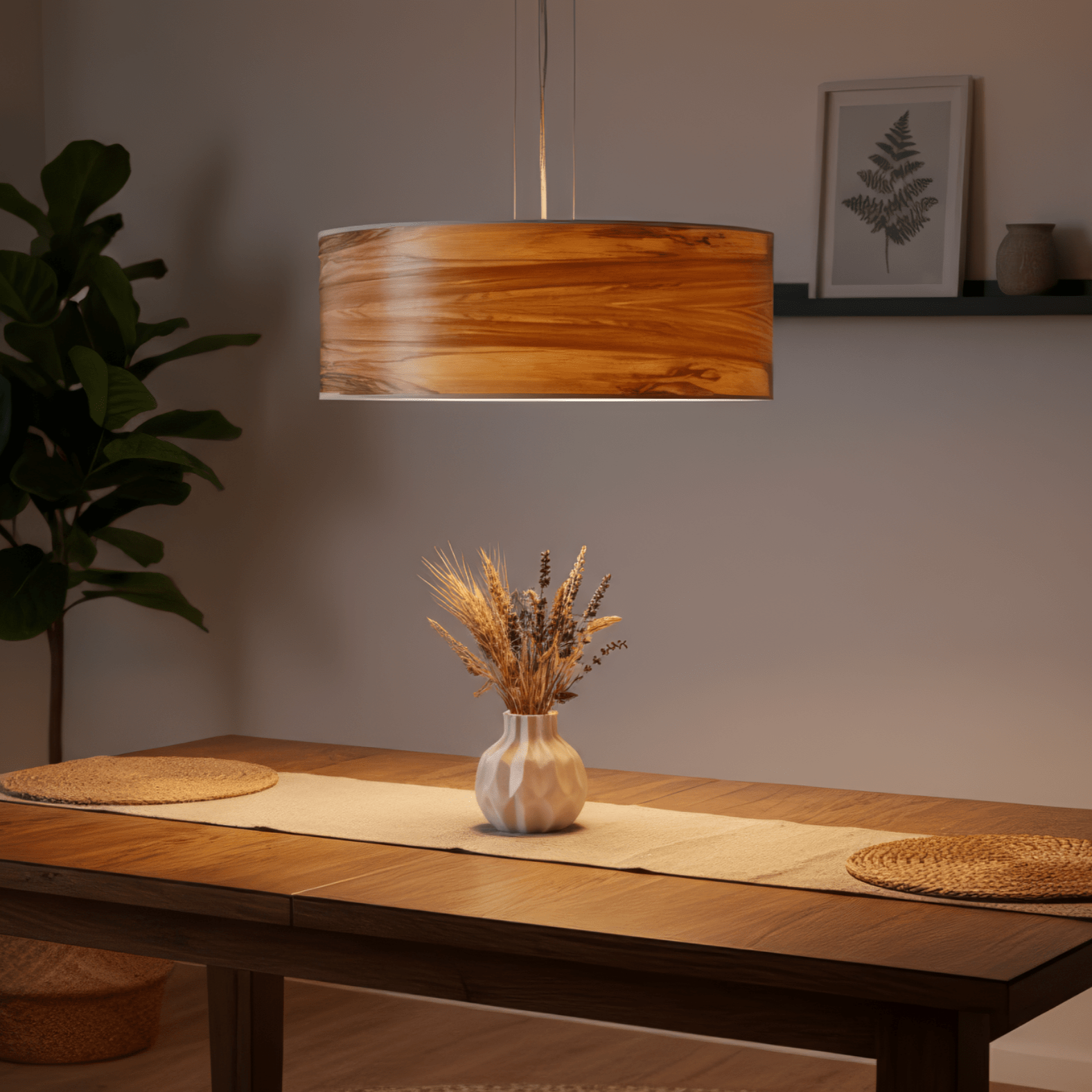 LeuchtNatur Hängeleuchte Discus Holz Hängelampe Nussbaum satin