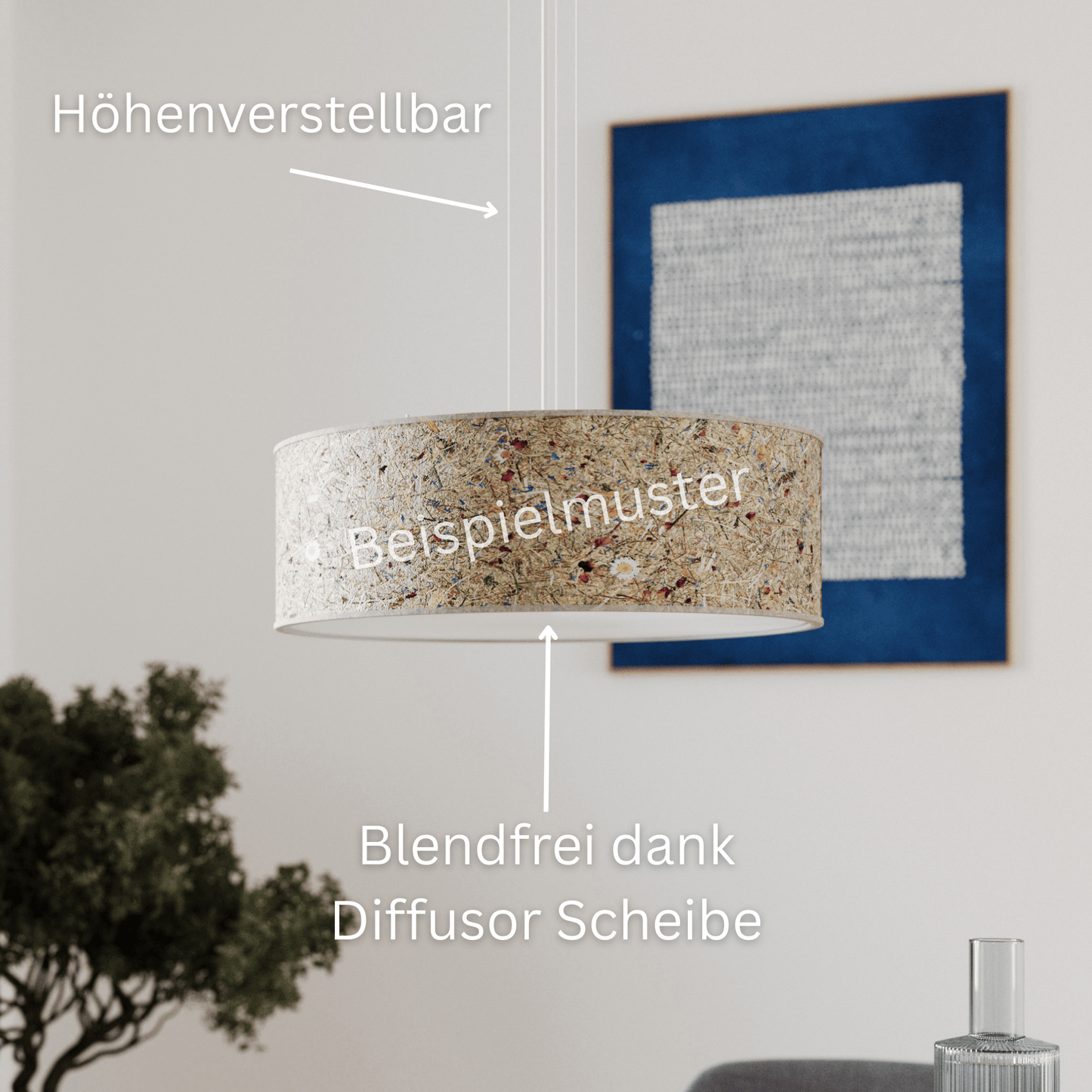 LeuchtNatur Hängeleuchte Natur Pendelleuchte Discus von LeuchtNatur | Handgemacht aus Kornblume