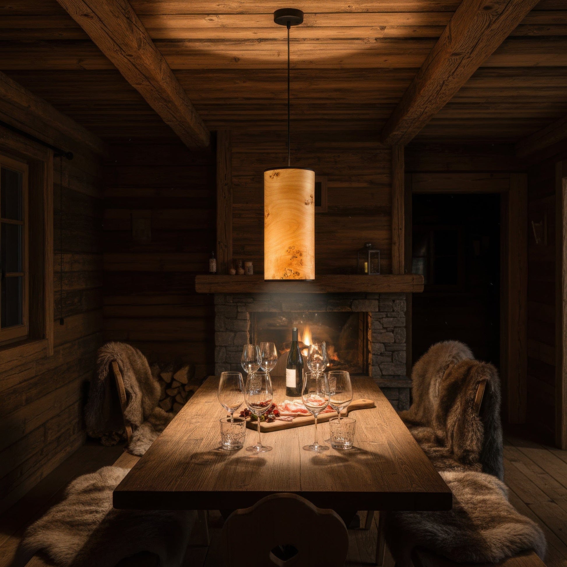 LeuchtNatur Hängeleuchte Schwarz Holzfurnier Pendelleuchte Nux von LeuchtNatur | handgemacht in Pappel Maser