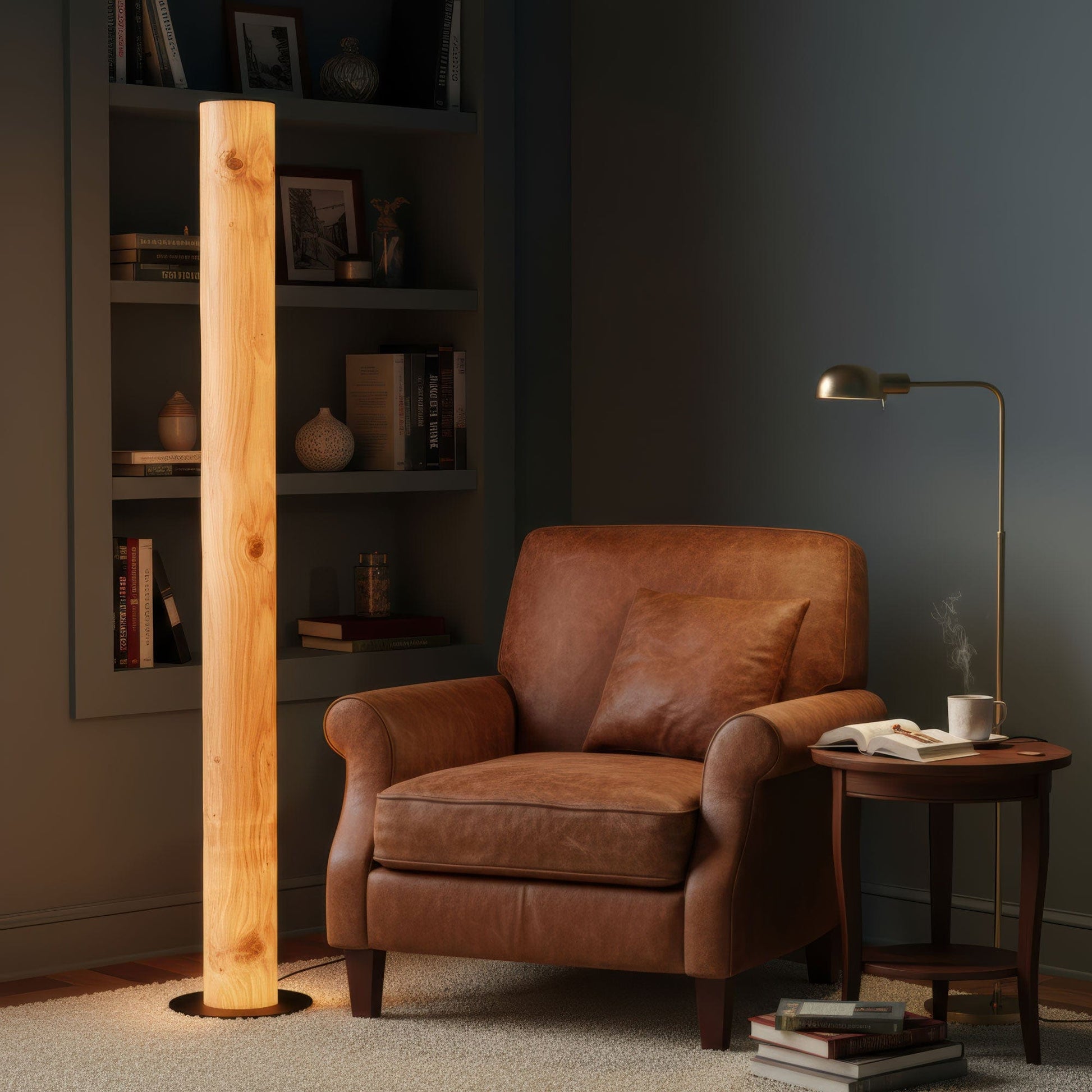 LeuchtNatur Stehleuchte Edelstahl Holzfurnier Lampe Columna | Holz Stehlampe Eiche