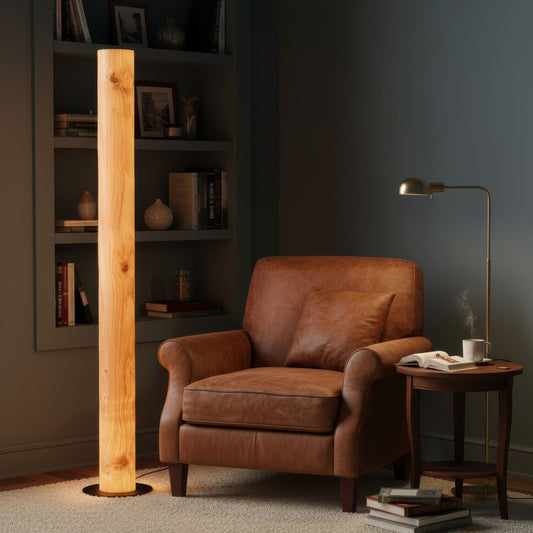 LeuchtNatur Stehleuchte Edelstahl Holzfurnier Lampe Columna | Holz Stehlampe Eiche