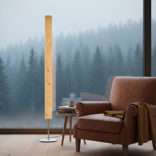 LeuchtNatur Stehleuchte Edelstahl Holzfurnier Lampe Columna | Stehlampe aus Zirbe mit Stab