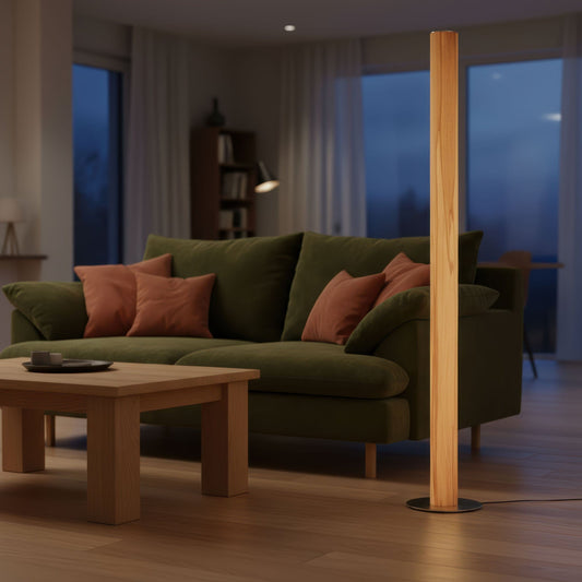 LeuchtNatur Stehleuchte Edelstahl Holzfurnier Lampe Gracia | Kernbuche von LeuchtNatur