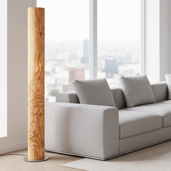 LeuchtNatur Stehleuchte Edelstahl Holzfurnier Stehlampe Lucerna von LeuchtNatur | Handgemacht in Olivesche