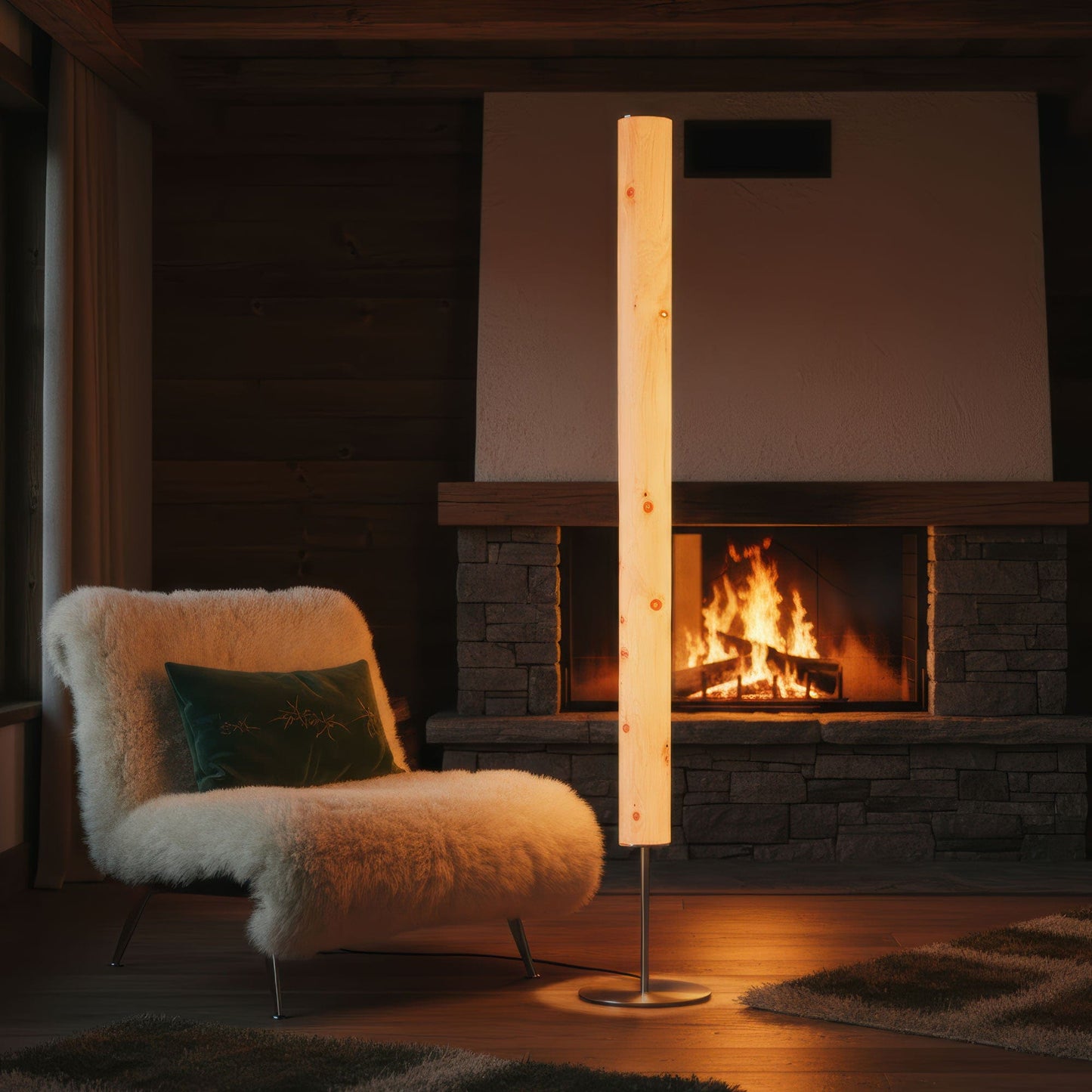 LeuchtNatur Stehleuchte Holzfurnier Lampe Columna | Stehlampe aus Zirbe mit Stab