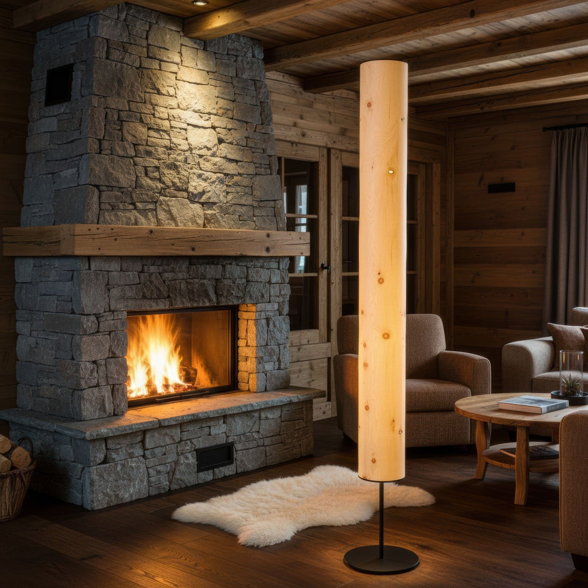 LeuchtNatur Stehleuchte Schwarz Arbor Holzfurnier Lampe  |  Holz Stehlampe Zirbe