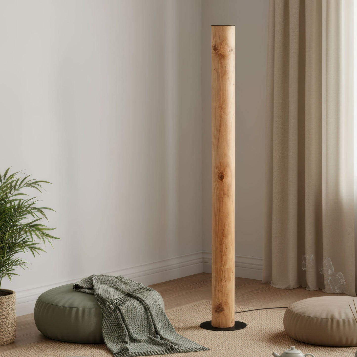 LeuchtNatur Stehleuchte Schwarz Holzfurnier Lampe Columna | Holz Stehlampe Eiche