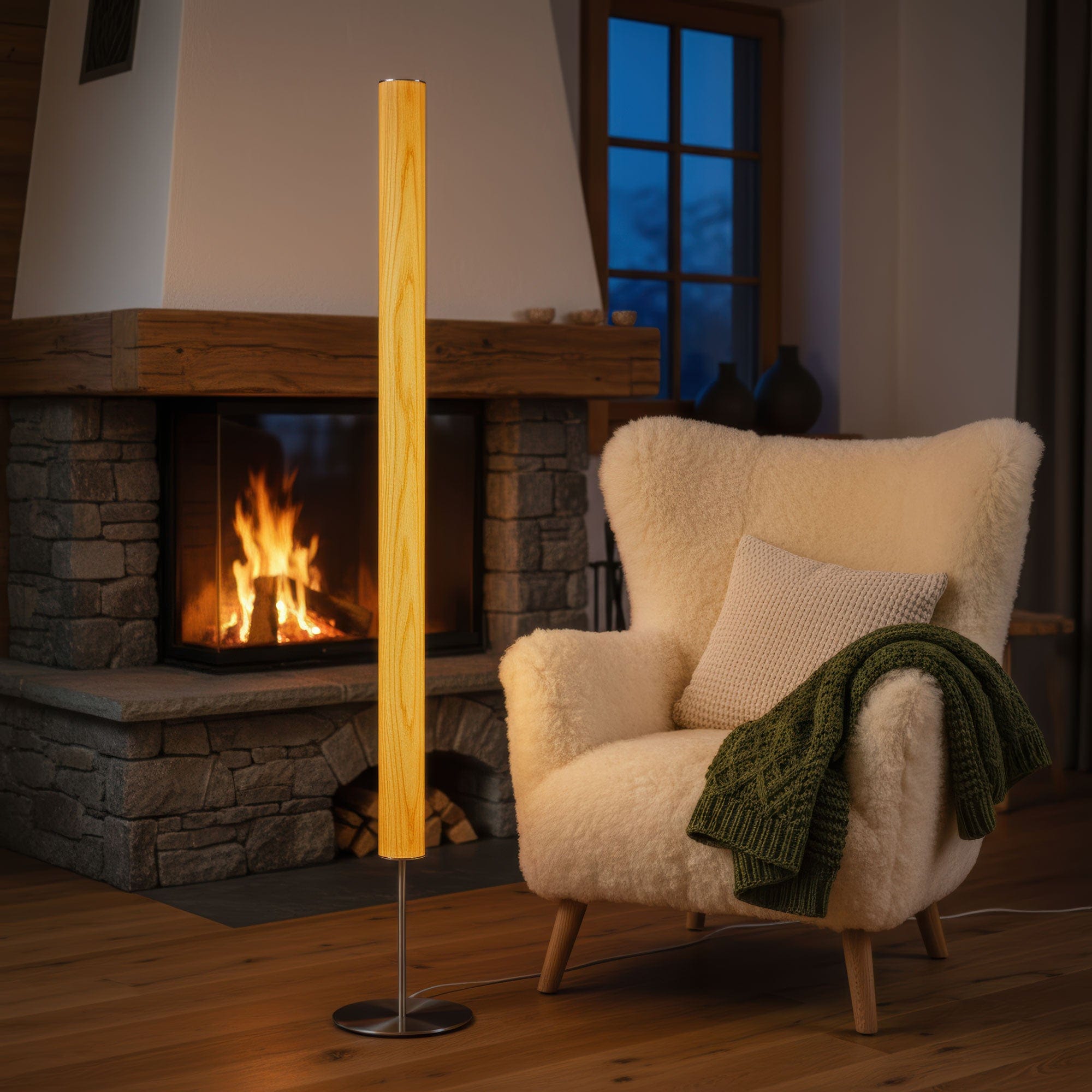 LeuchtNatur Stehleuchte Schwarz Holzfurnier Lampe Gracia | Kernbuche mit Stab von LeuchtNatur